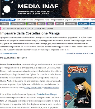 Media INAF, articolo su Costellazione Manga