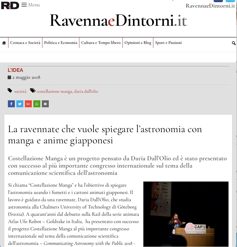 Articolo su Ravenna e Dintorni del 2/5/2018