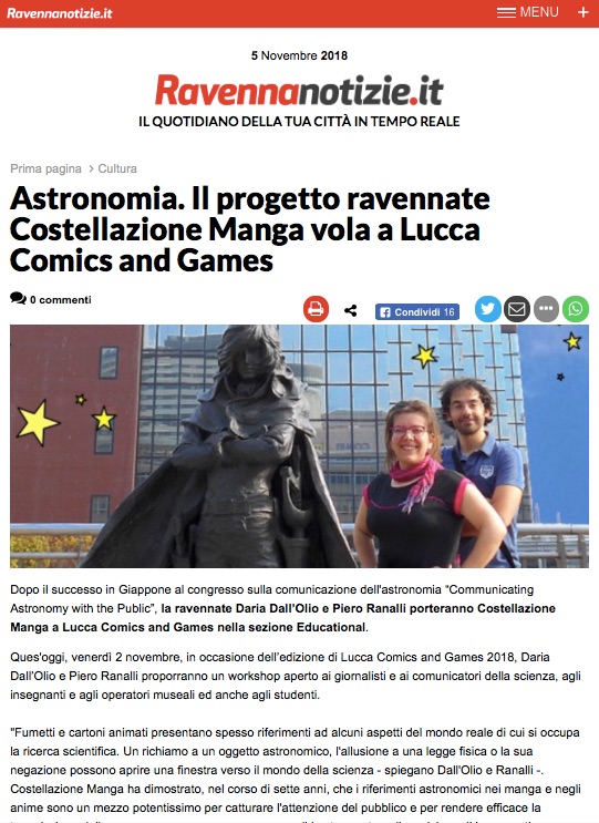 Ravenna notizie, article on Costellazione Manga