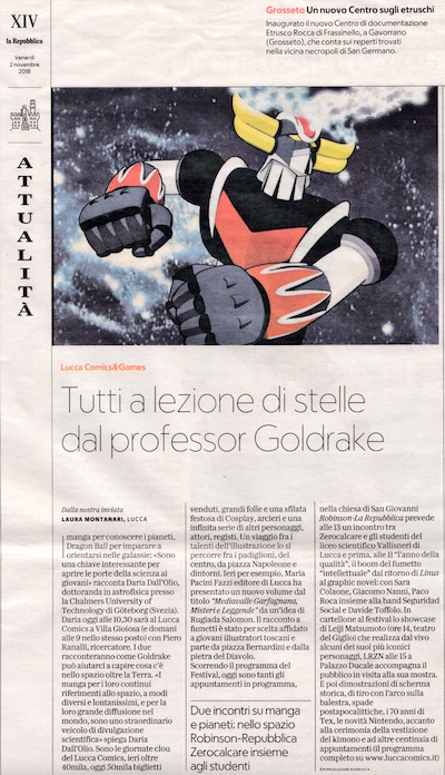 la Repubblica, article on Costellazione Manga